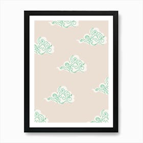 Cloud Pattern Neutral & Green Art Print