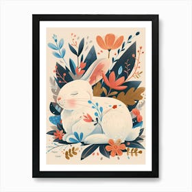 Happy Easter Bunny Rabbit Flowers Easter Bunny With Flowers Art Print