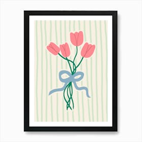 Tulips in Bow Green Stripes Art Print