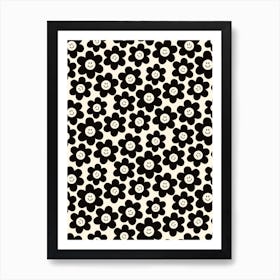 Retro Black and White Smiley Flowers Art Print