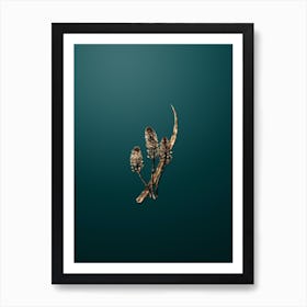Gold Botanical Meadow Squill Flower on Dark Teal n.0146 Art Print