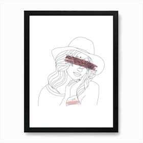 Line art style woman with watercolor painting VIII Art Print