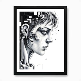 Female Robot Head Drawing Art Print