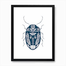 Folk Beetle Dark Blue Art Print