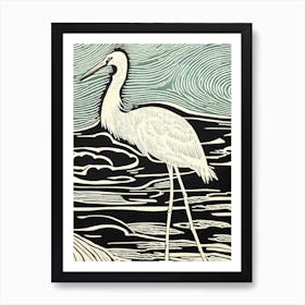 Crane Linocut Bird Art Print