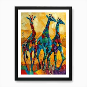 Warm Colourful Giraffes In The Sunny Landscape 7 Art Print