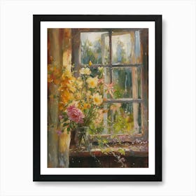 Carnation Flowers On A Cottage Window 4 Art Print