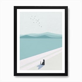 Minimal art Cat Sitting On The Beach Art Print