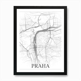 Praha, Česká Republika, City Map, Black And White Fade Design Copy Art Print