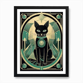 The Moon, Black Cat Tarot Card 0 Art Print