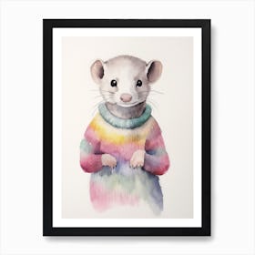 Baby Animal Watercolour Ferret Art Print