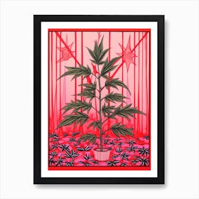Pink And Red Plant Illustration Red Edged Dracaena 3 Art Print