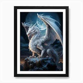 Dragon Flies In Front Of A Full Moon Art Print