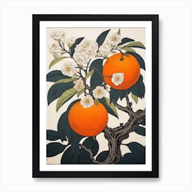 Tachibana Mandarin Orange 3 Vintage Botanical Woodblock Art Print