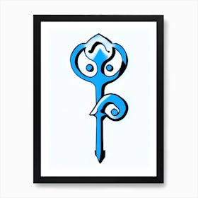 Key Symbol Blue And White Line Drawing Art Print