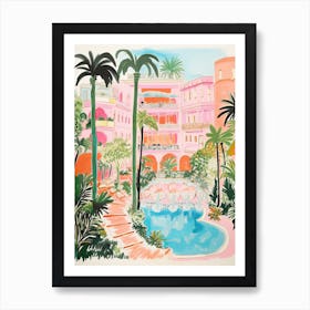 The Beverly Hills Hotel   Beverly Hills, California   Resort Storybook Illustration 2 Art Print