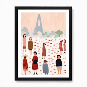 In Paris With The Eiffel Tower Scene, Tiny People And Illustration 8 Art Print