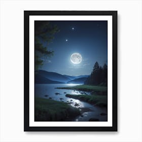 Full Moon Over A Lake Art Print