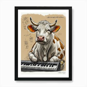 Cow Playing Piano Art Print