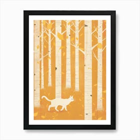 Cat In The Birch Forest Art Print