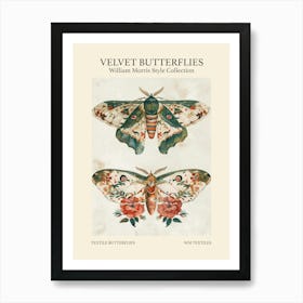 Velvet Butterflies Collection Textile Butterflies William Morris Style 4 Art Print