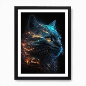 Black Fire Kitten in Space Art Print