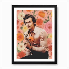 Harry Styles Pink Flower Collage 3 Art Print