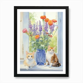 Cat With Gladiolus Flowers Watercolor Mothers Day Valentines 1 Poster