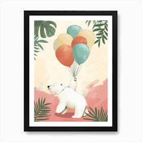 Polar Bear Holding Balloons Storybook Illustration 3 Art Print