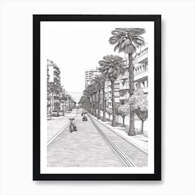 View Of Barcelona, Spain Line Art Black And White 5 Art Print