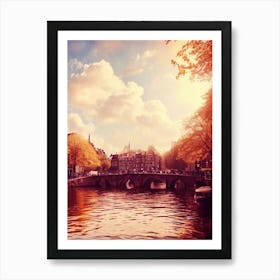 Retro Amsterdam Bridge River Art Print