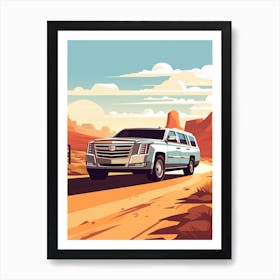A Cadillac Escalade Car In Route 66 Flat Illustration 1 Art Print