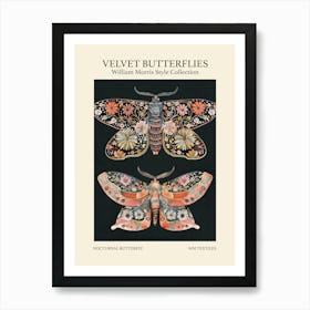 Velvet Butterflies Collection Nocturnal Butterfly William Morris Style 2 Art Print