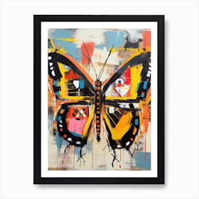 Butterfly pink, yellow in Basquiat's Style Art Print