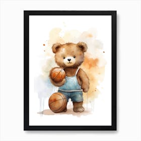 Basketball Teddy Bear Painting Watercolour 4 Art Print