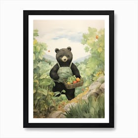 Storybook Animal Watercolour Black Bear 3 Art Print