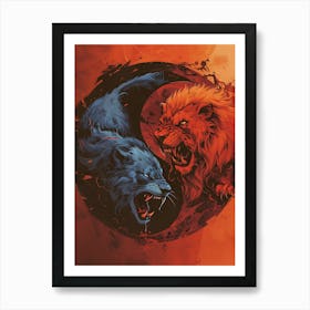 Badass Lion And Wolf 3 Art Print