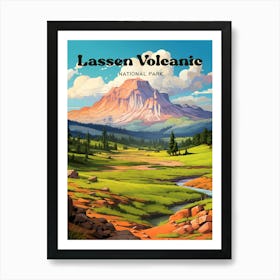 Lassen Volcanic National Park California Hiking Modern Travel Illustration Art Print