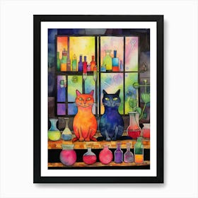 Colourful Cats In The Alchemy With Potions 1 Art Print