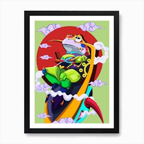 Knight Frog Cartoon Vintage Illustration Art Print