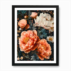 Peonies Inspired By William Morris Art Print