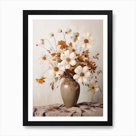 Cosmos, Autumn Fall Flowers Sitting In A White Vase, Farmhouse Style 2 Art Print