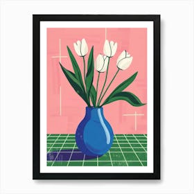 White Tulips In A Blue Vase 1 Art Print