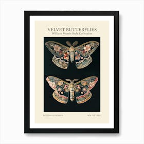 Velvet Butterflies Collection Butterfly Pattern William Morris Style 3 Art Print