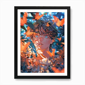 Girl With Butterflies Art Print