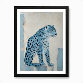 Vintage Art Deco Blue Jaguar Cheetah Art Art Print