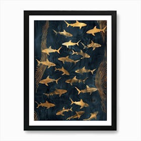 Gold Sharks Art Print