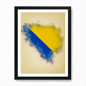 Bosnia And Herzegovina Flag Vintage Art Print