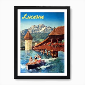 Lucerne, Chapel Bridge and Water Tower, Switzerland Art Print
