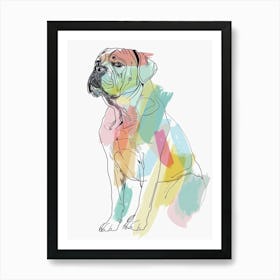 Bullmastiff Dog Pastel Line Watercolour Illustration  1 Art Print